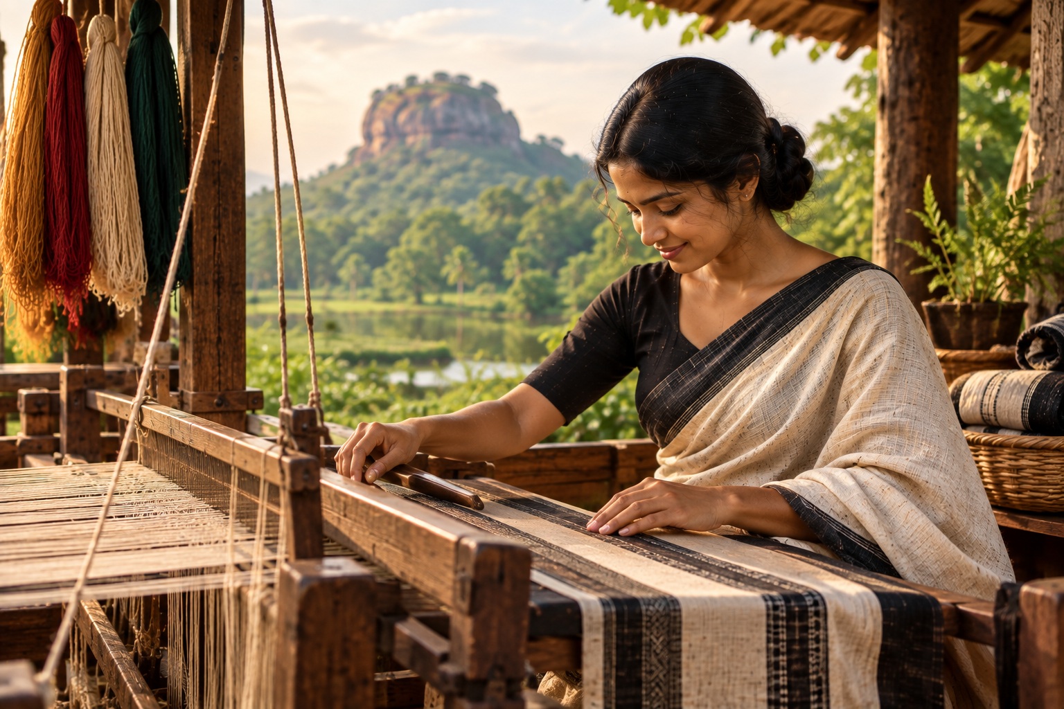 Sri Lankan artisan weaving handloom textiles