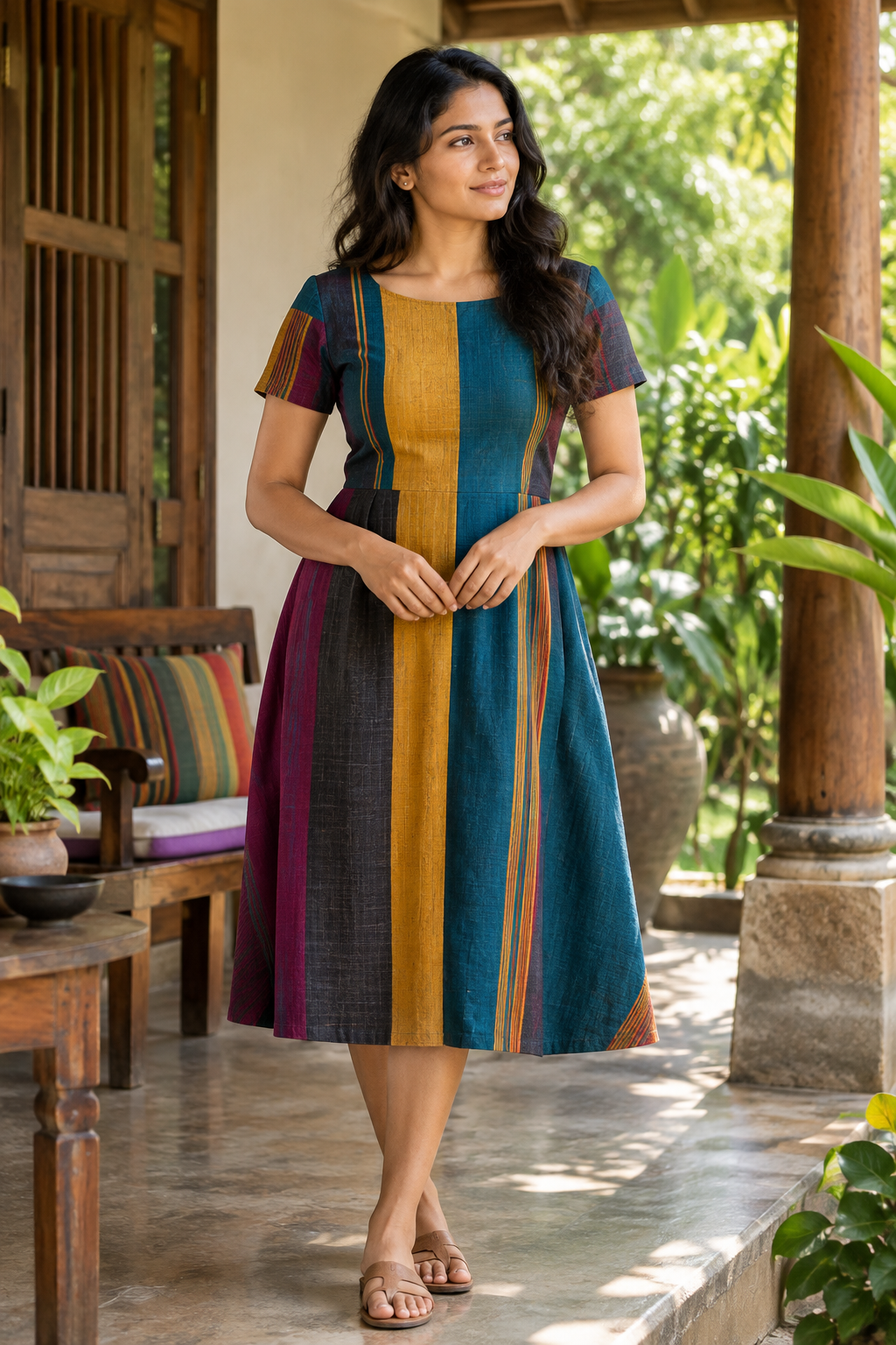 Woman wearing a handloom dress