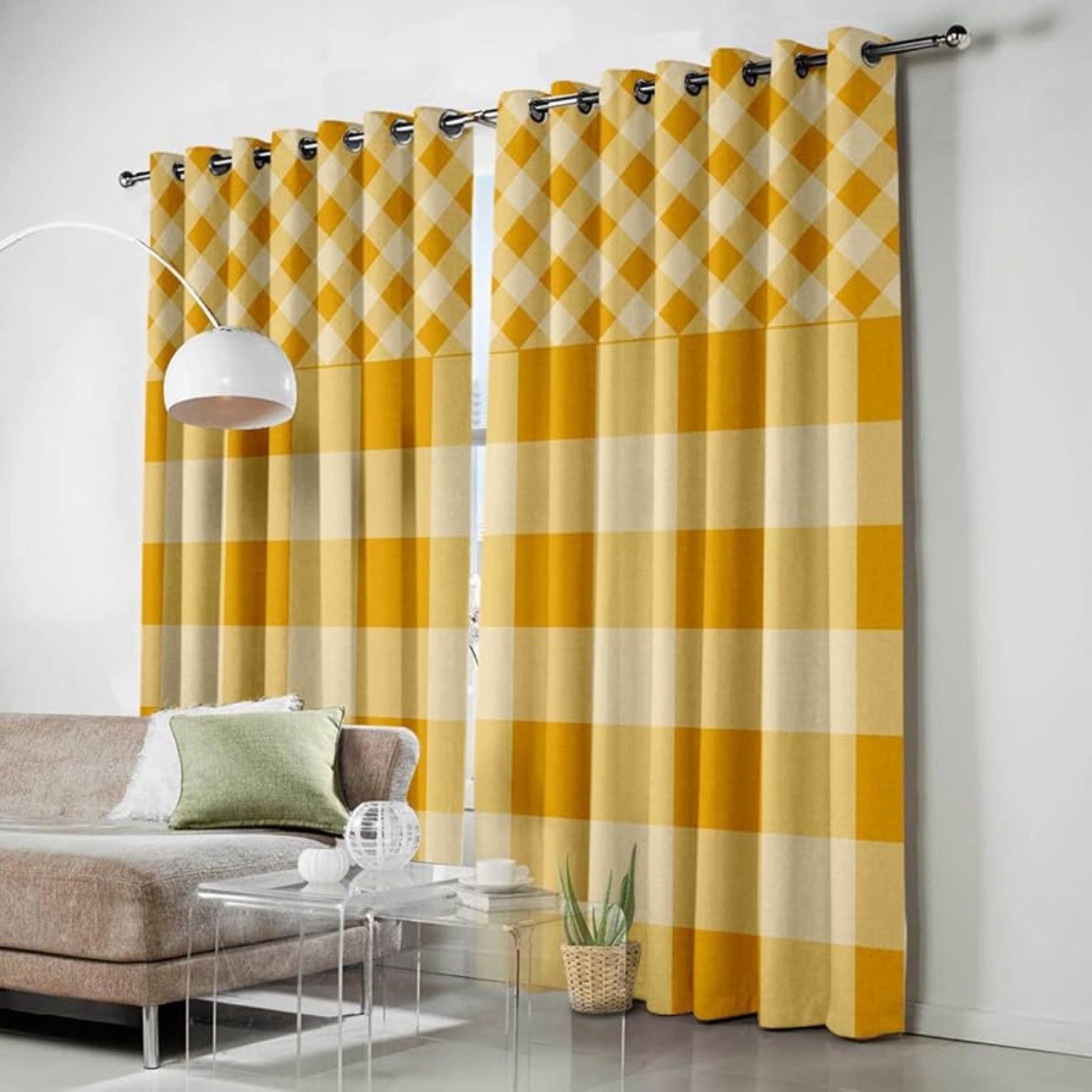 Gold checked handloom curtain design