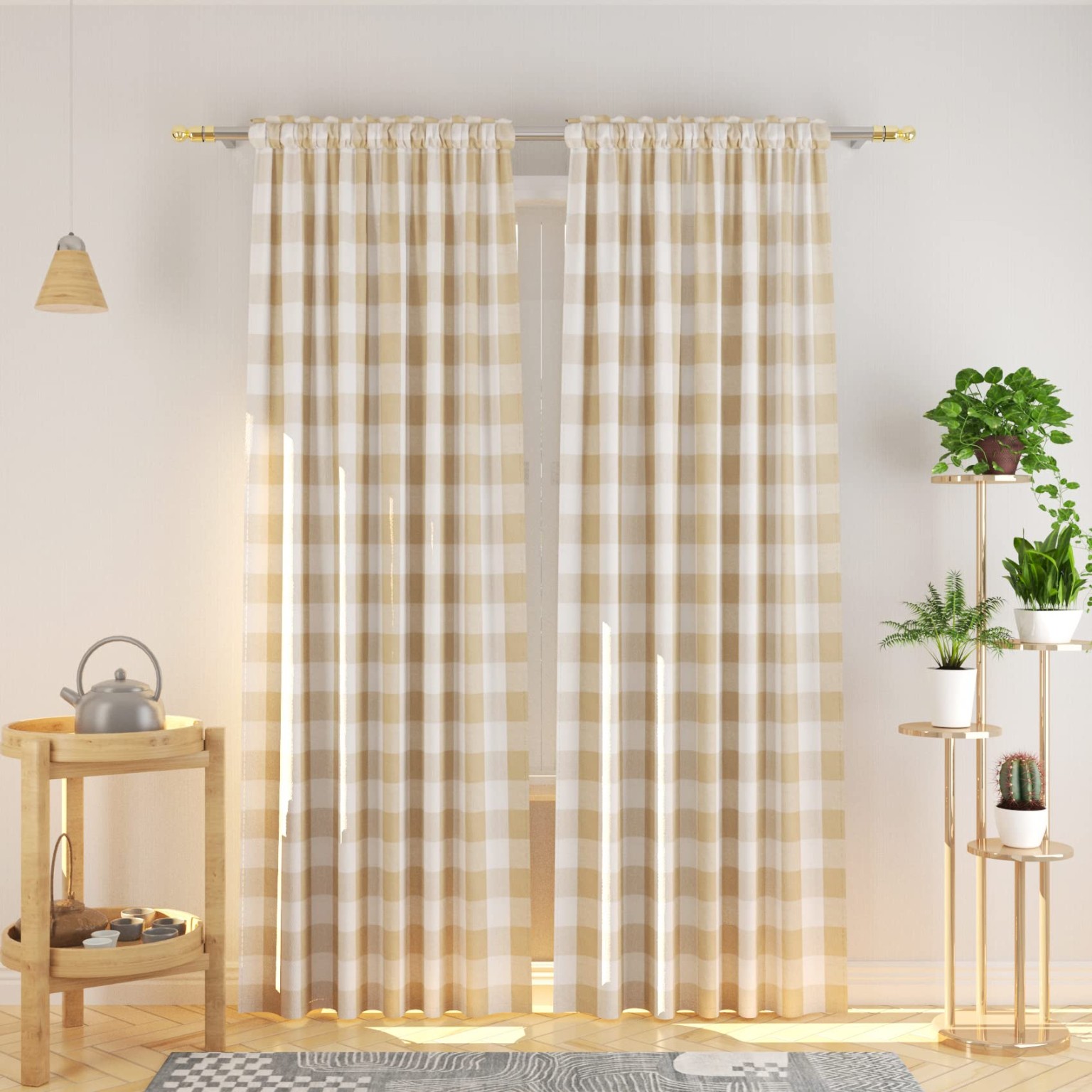 Natural neutral checked handloom curtain design