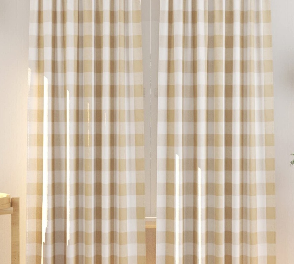 Detail of natural checked handloom curtain