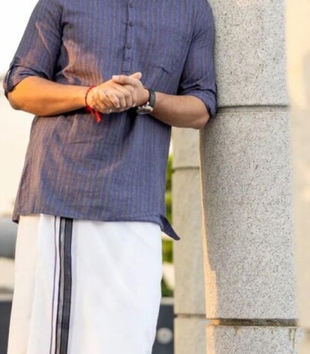 Detail of handloom saram and shirt styling