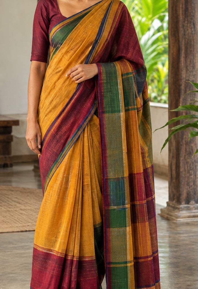 Close detail of Sri Lankan handloom saree fabric