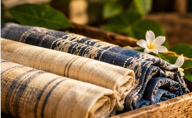Close view of handloom yarn and woven textile texture