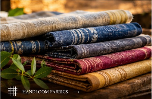 Finished handloom fabrics folded and ready for use